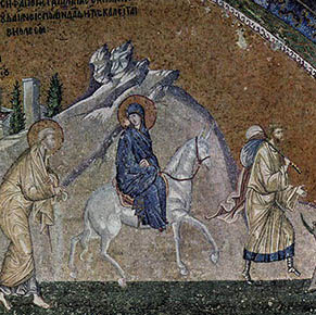 Mosaic of the Journey to Bethlehem from the Chora Church in Istanbul.